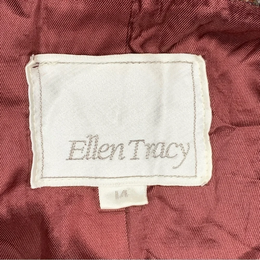 Size 14 Vintage Wool Ellen Tracy Union Made Brown Tan Lined Large Academia